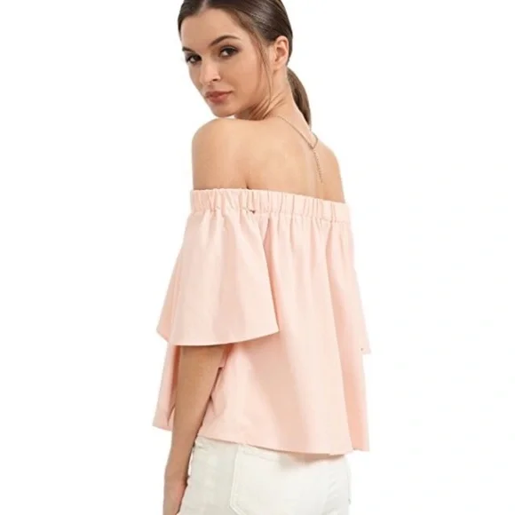 Blush Romantic Ruffled Overlay Split Sleeve Off Shoulder Blouse - Picture 2 of 7